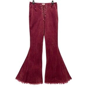 Anthropologie CHRYSANTHEMUM Burgundy Corduroy Bell Bottom Flare Pants 30x34 Sz L